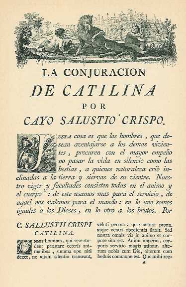 Frontespizio di una edizione spagnola del Bellum Catilinae ("La conjuraciòn de Catilina"), stampata a Madrid da Joaquín Ibarra nel 1772